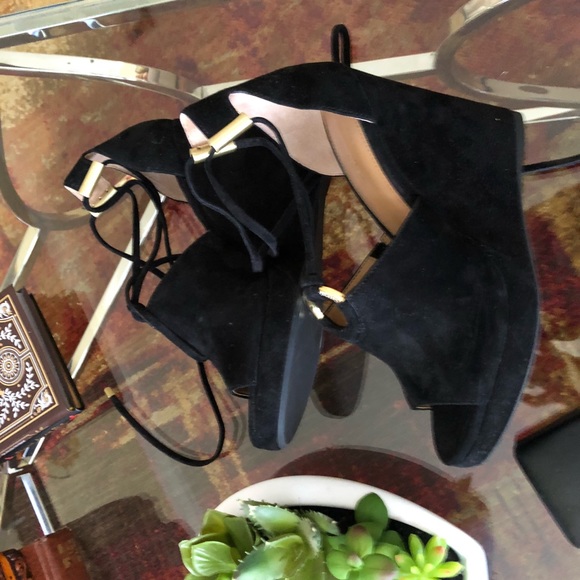 Calvin Klein Black Suede Wedge Heel Shoes - Picture 6 of 7